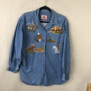 Vintage Cambridge Country Store Embroidered Denim Shirt - Blue